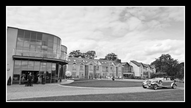 Blue Ribbon Wedding Car Arriving at Glasson