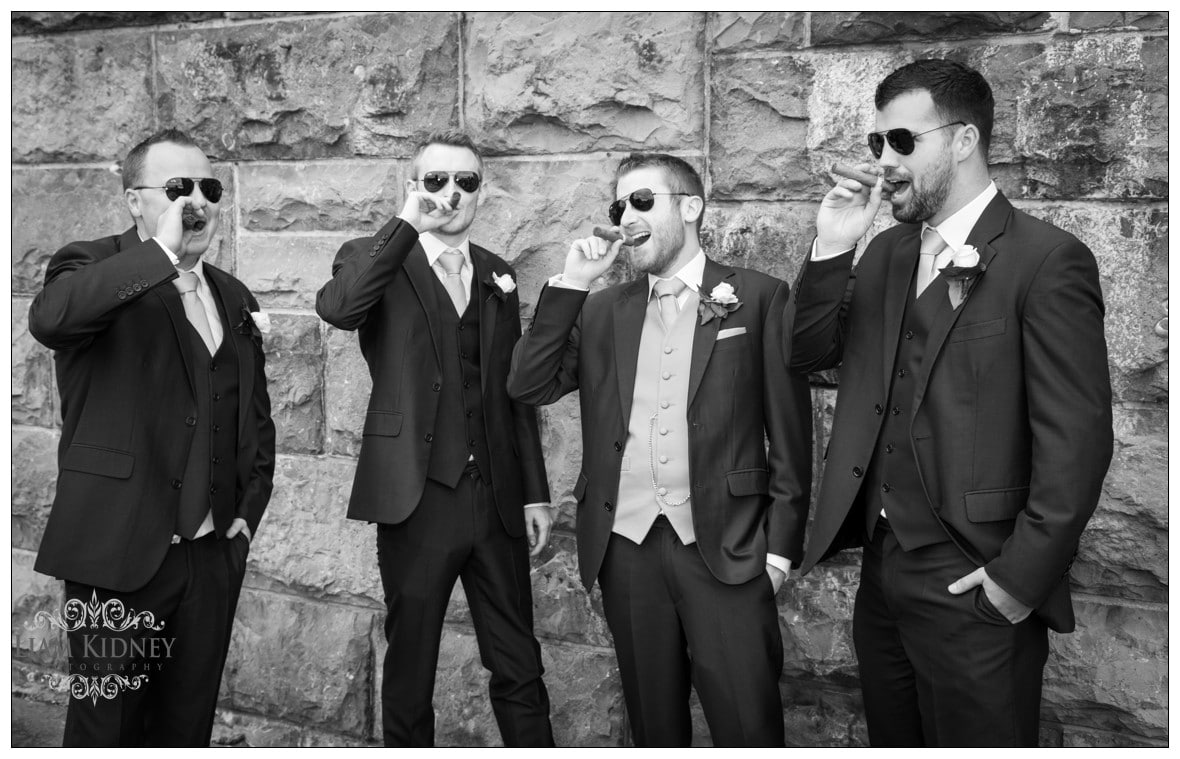 Galway Wedding Photography with the Grooms men outside Galway Cathedral